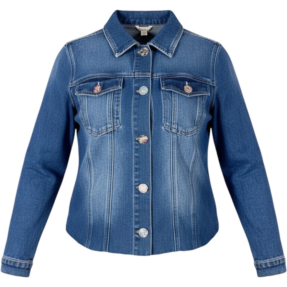 Cato Denim Covered Button Jacket Womens 18W 20W Cottagecore Jean Unique 2XL XXL